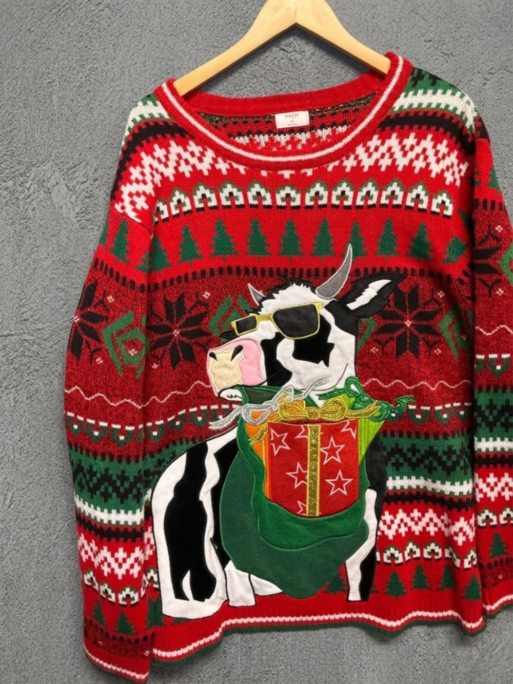 Ugly Christmas Sweater 3XL Holiday Time Cow with Sunglasses Present Funny Party